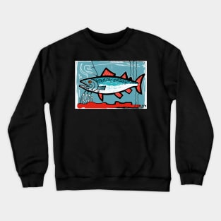 Blue Salmon in Neo-Expressionist Style Painting Crewneck Sweatshirt